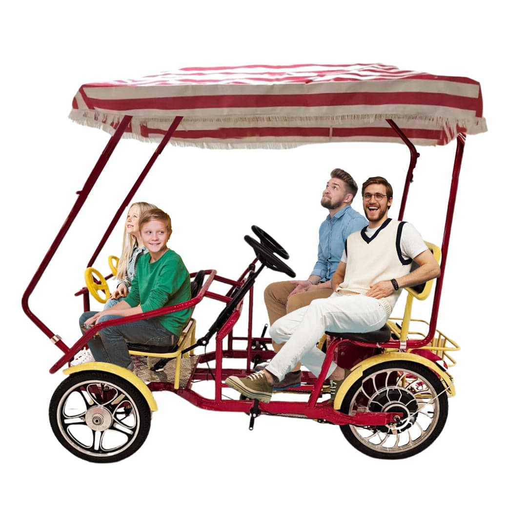 Electric Surrey Quadracycle With Canopy Four Persons 48v