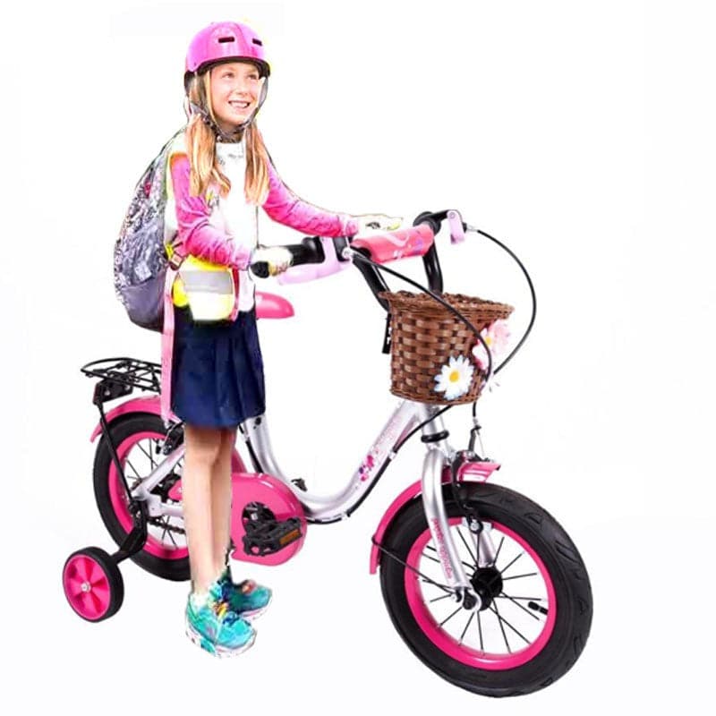 Girls Bicycle Metallic Rosy with basket and Training Wheels-Assorted 12"