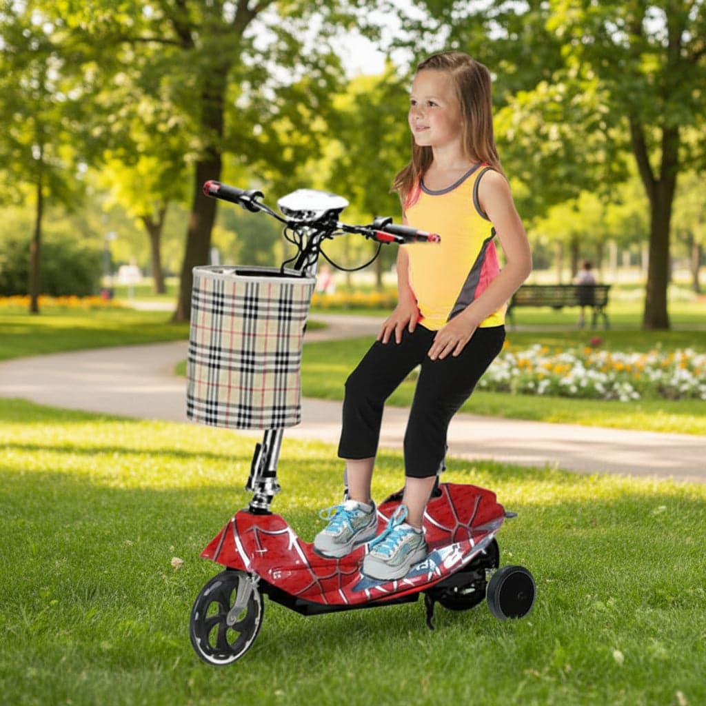 Zippy Foldable Electric Scooter With Training Wheels and Seat for Kids 24V Battery